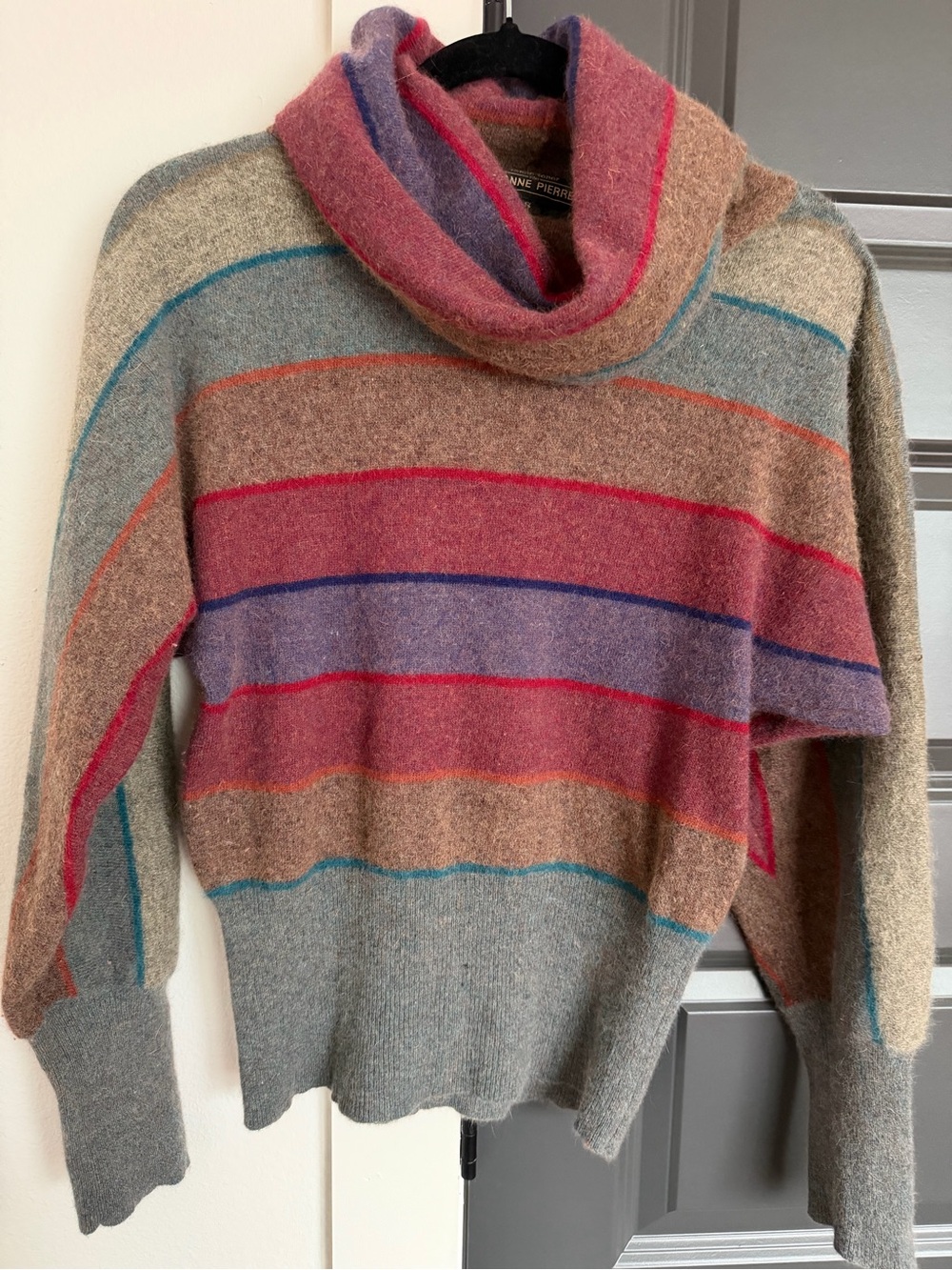 JEANNE PIERRE Multicolor Striped Cowl Neck Sweater - Pink, Purple & Gray